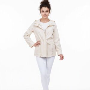 Kathy Ireland Jacket Women’s Size Large Beige All Weather Hooded Collar Pockets